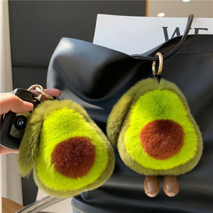 Real Rabbit Fur Avocado Keychain Plush Cute Fruit Bag Charm for Handbag