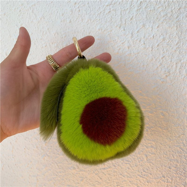 Real Rabbit Fur Avocado Keychain Plush Cute Fruit Bag Charm for Handbag