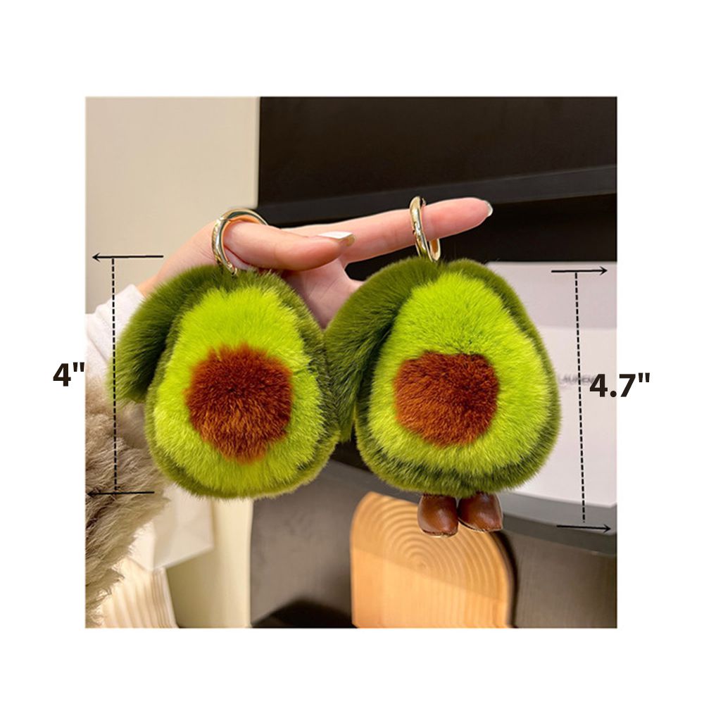 Real Rabbit Fur Avocado Keychain Plush Cute Fruit Bag Charm for Handbag