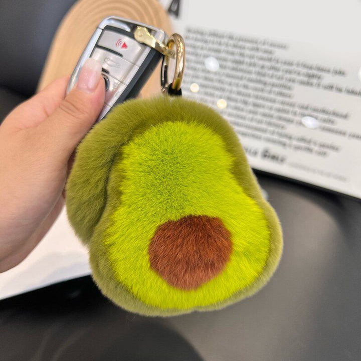 Real Rabbit Fur Avocado Keychain Plush Cute Fruit Bag Charm for Handbag