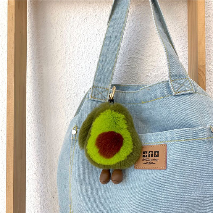 Real Rabbit Fur Avocado Keychain Plush Cute Fruit Bag Charm for Handbag