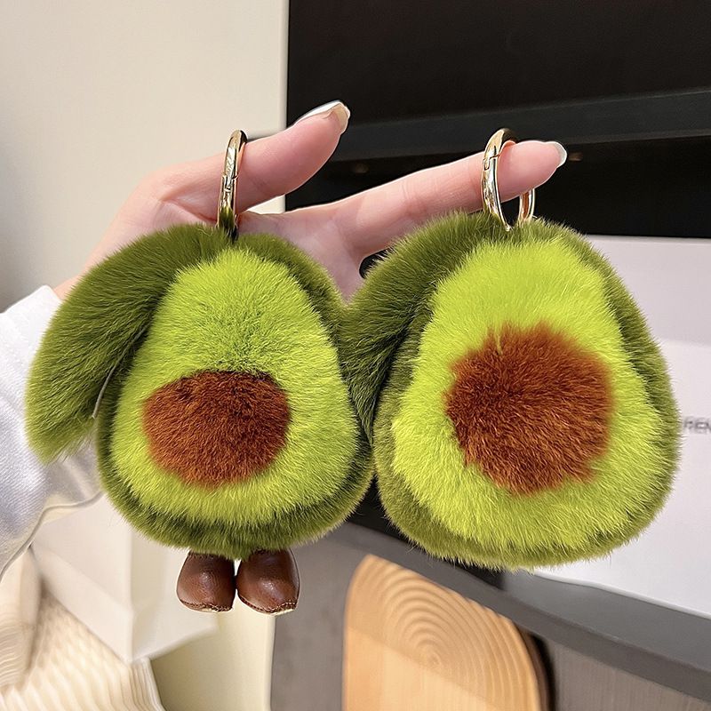 Real Rabbit Fur Avocado Keychain Plush Cute Fruit Bag Charm for Handbag
