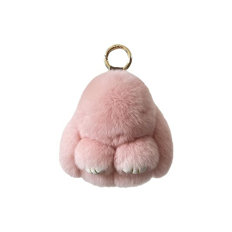 Real Rabbit Fur Bunny Keychain Fluffy Soft Plush Fur Bag Charm with Long Ears