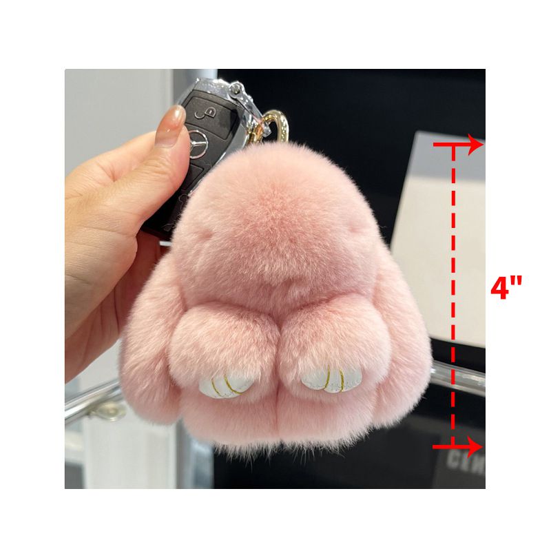 Real Rabbit Fur Bunny Keychain Fluffy Soft Plush Fur Bag Charm with Long Ears