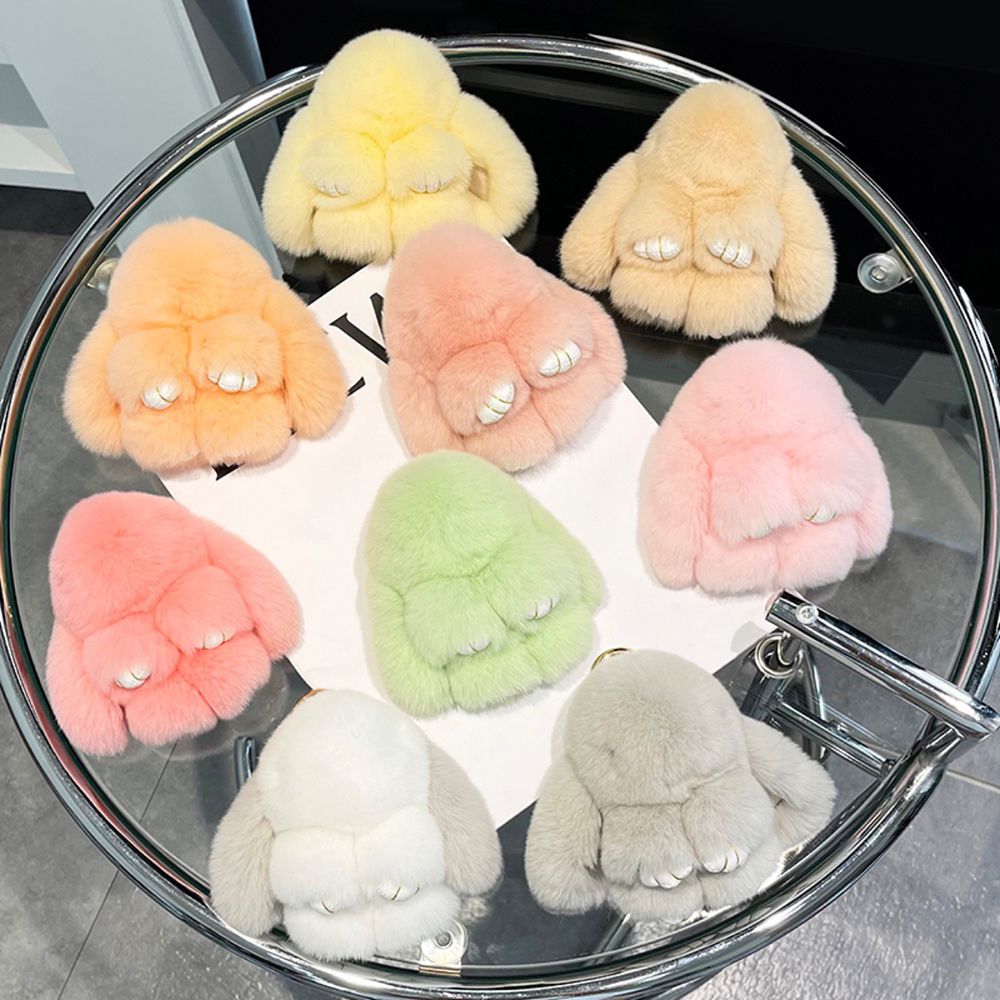 Real Rabbit Fur Bunny Keychain Fluffy Soft Plush Fur Bag Charm with Long Ears