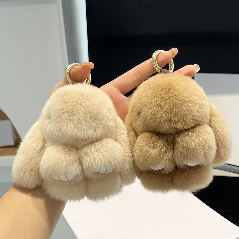 Real Rabbit Fur Bunny Keychain Fluffy Soft Plush Fur Bag Charm with Long Ears