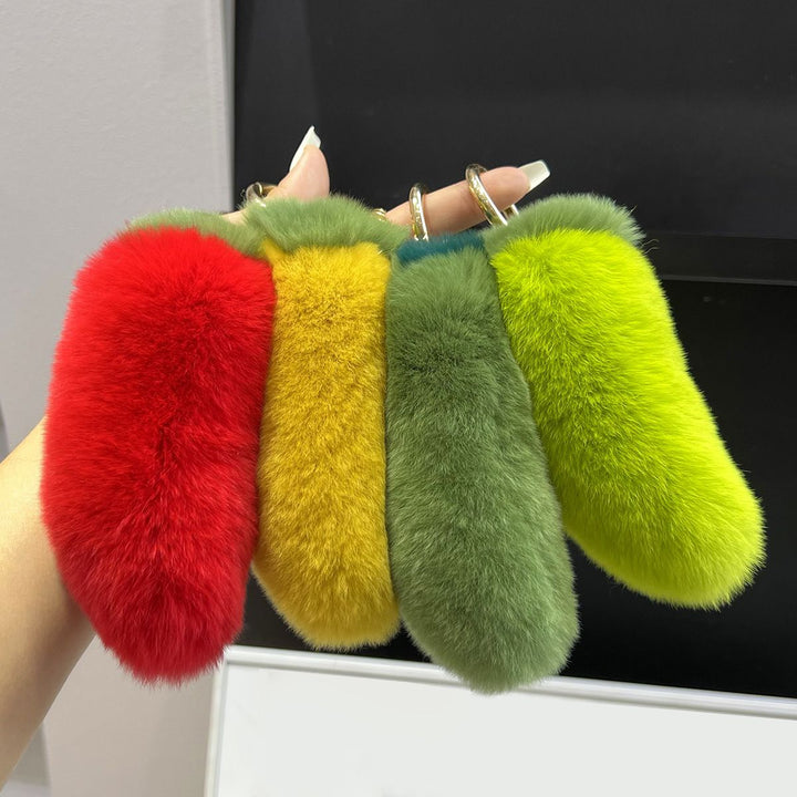 Real Rabbit Fur Chili Pepper Keychain Plush Vegetale Toy Bag Charm