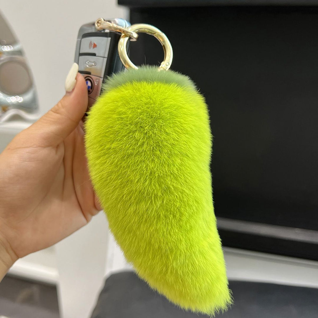 Real Rabbit Fur Chili Pepper Keychain Plush Vegetale Toy Bag Charm
