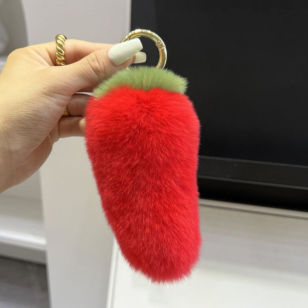 Real Rabbit Fur Chili Pepper Keychain Plush Vegetale Toy Bag Charm