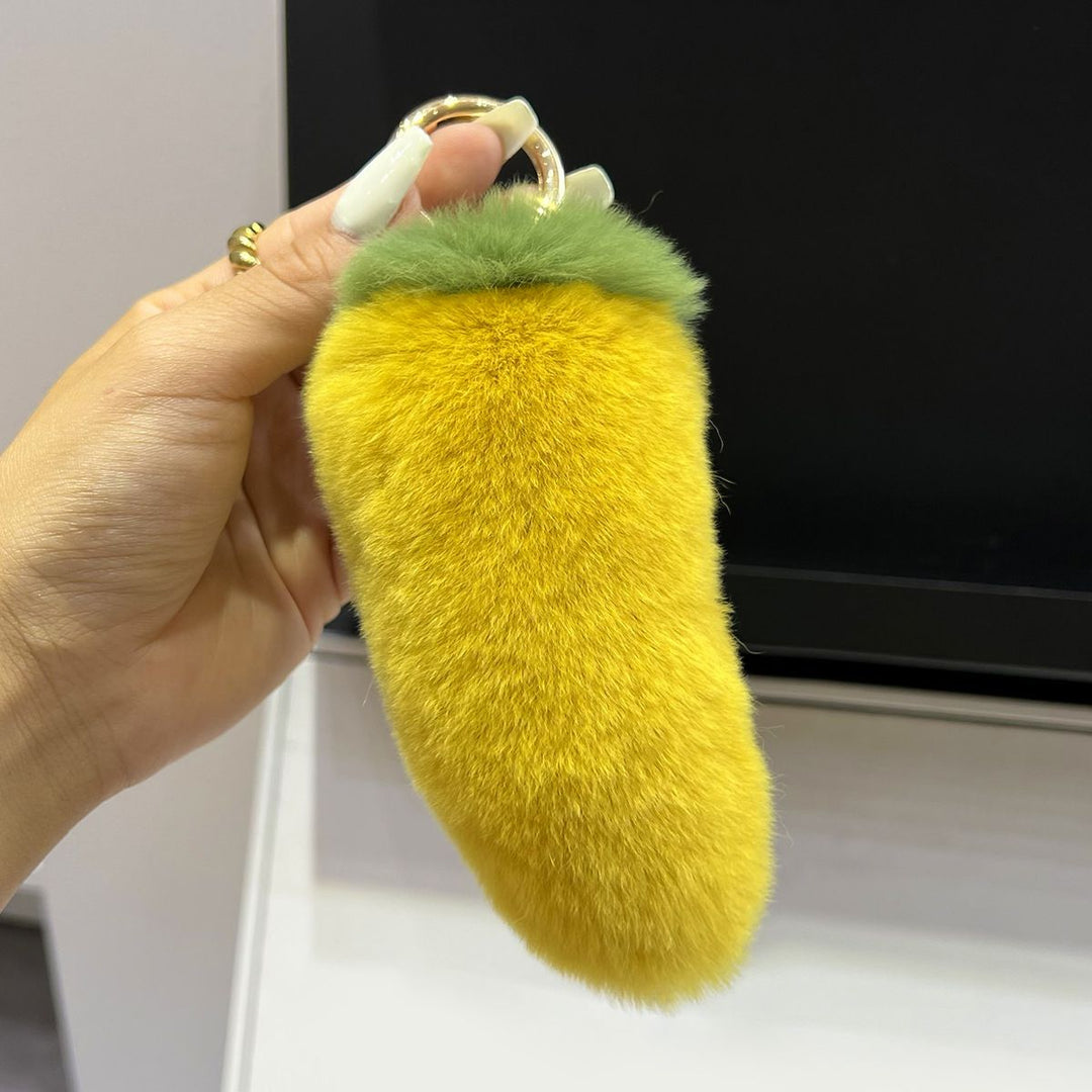 Real Rabbit Fur Chili Pepper Keychain Plush Vegetale Toy Bag Charm