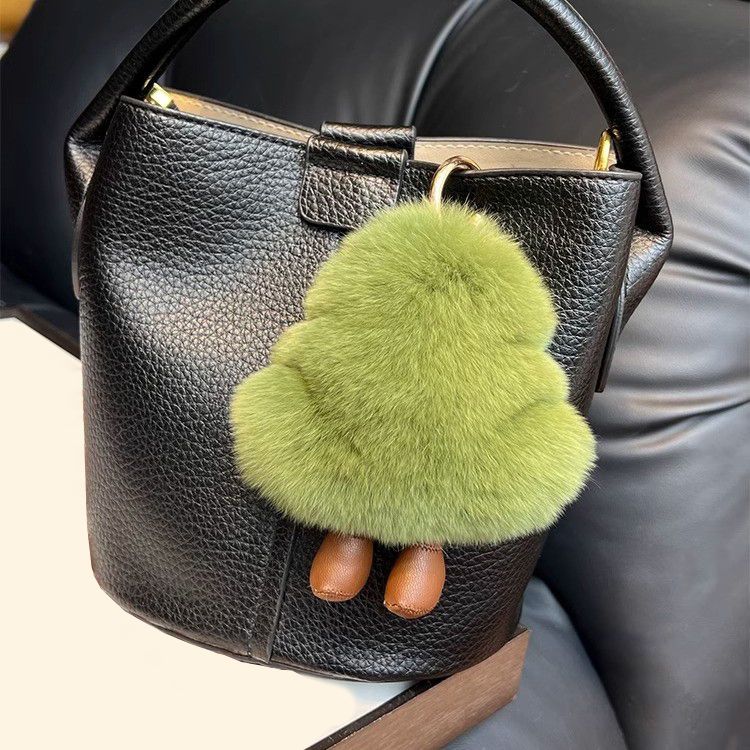 Christmas Tree Real Rabbit Fur Keychain Fluffy Bag Charm