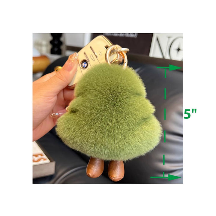 Christmas Tree Real Rabbit Fur Keychain Fluffy Bag Charm