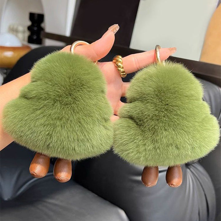 Christmas Tree Real Rabbit Fur Keychain Fluffy Bag Charm
