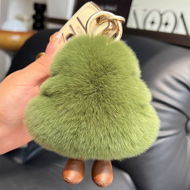 Christmas Tree Real Rabbit Fur Keychain Fluffy Bag Charm