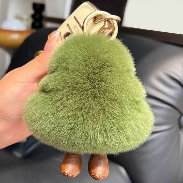 Christmas Tree Real Rabbit Fur Keychain Fluffy Bag Charm