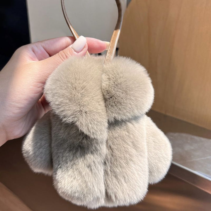 Real Rabbit Fur Winter Coat Style Keychain Fluffy Furry Cute Fur Key Ring for Women