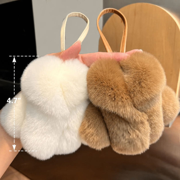 Real Rabbit Fur Winter Coat Style Keychain Fluffy Furry Cute Fur Key Ring for Women