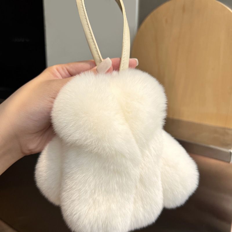 Real Rabbit Fur Winter Coat Style Keychain Fluffy Furry Cute Fur Key Ring for Women