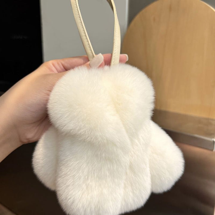 Real Rabbit Fur Winter Coat Style Keychain Fluffy Furry Cute Fur Key Ring for Women