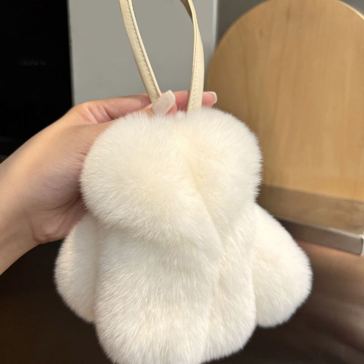 "I'm Rich" Mini Furry Coat Style Real Rabbit Fur Keychain Soft Fluffy Purse Charm