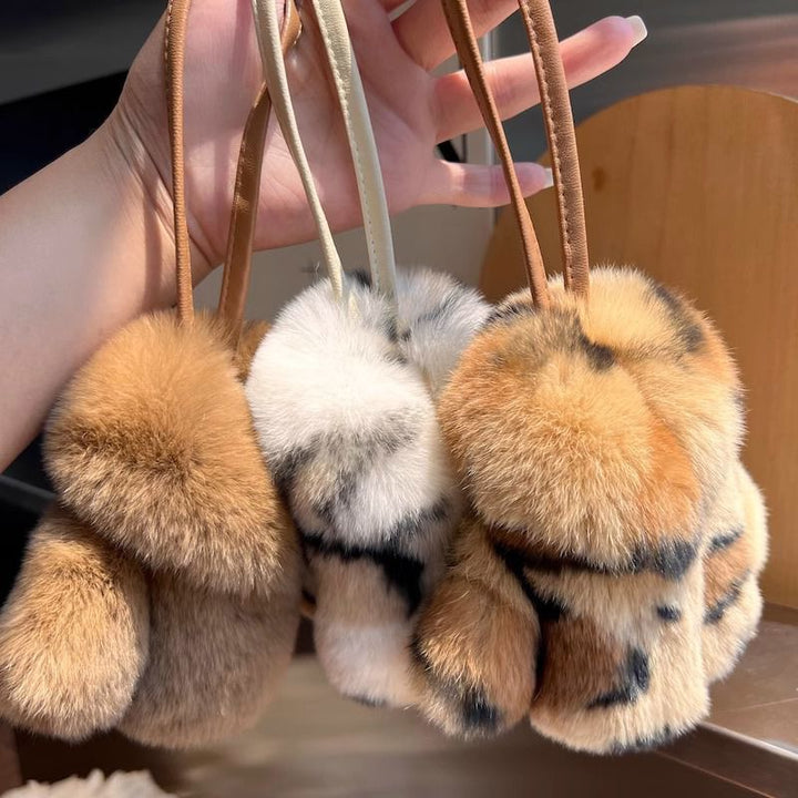 Real Rabbit Fur Winter Coat Style Keychain Fluffy Furry Cute Fur Key Ring for Women