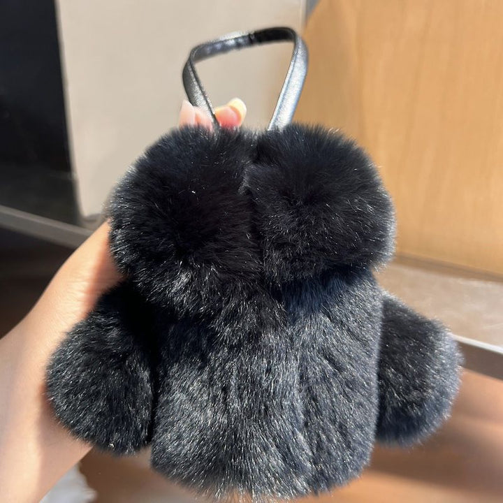 Real Rabbit Fur Winter Coat Style Keychain Fluffy Furry Cute Fur Key Ring for Women