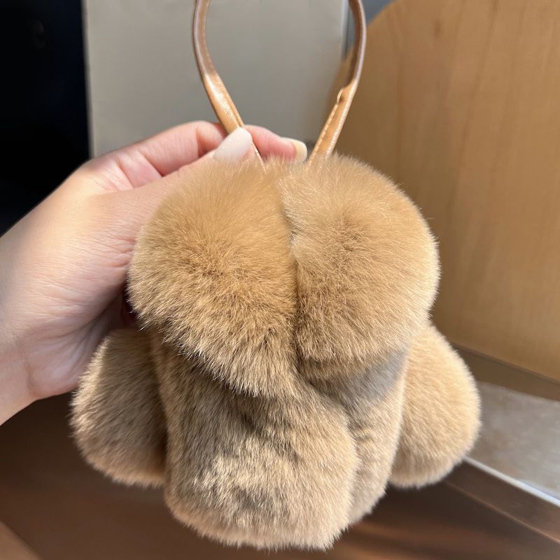 Real Rabbit Fur Winter Coat Style Keychain Fluffy Furry Cute Fur Key Ring for Women