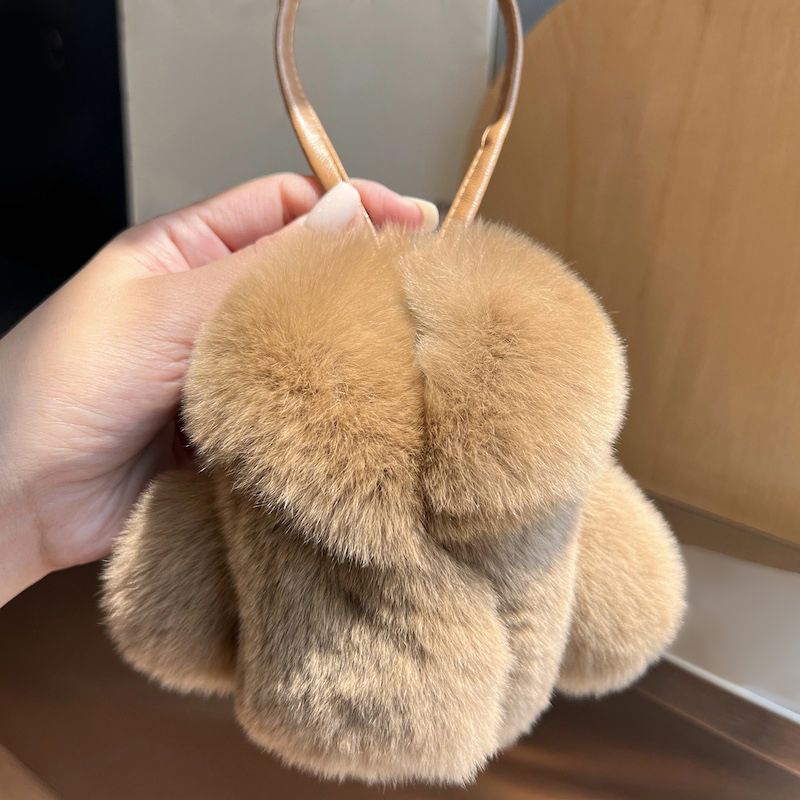 "I'm Rich" Mini Furry Coat Style Real Rabbit Fur Keychain Soft Fluffy Purse Charm