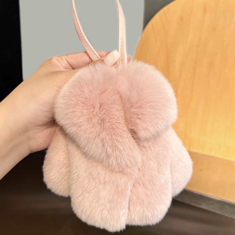 Real Rabbit Fur Winter Coat Style Keychain Fluffy Furry Cute Fur Key Ring for Women