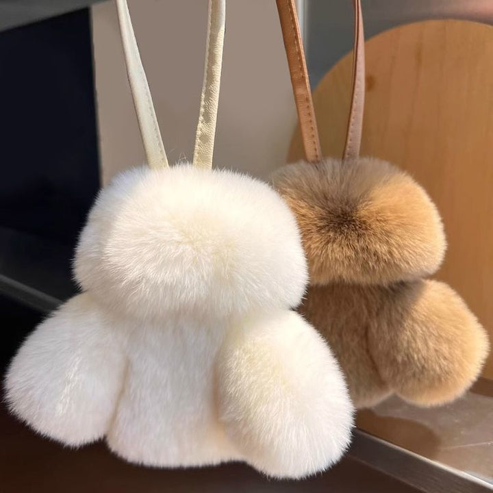 Real Rabbit Fur Winter Coat Style Keychain Fluffy Furry Cute Fur Key Ring for Women