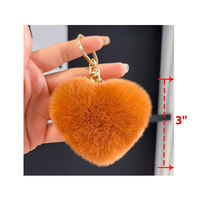 Real Rabbit Fur Heart Keychain Fluffy Plush Fur Pom Pom Bag Charm