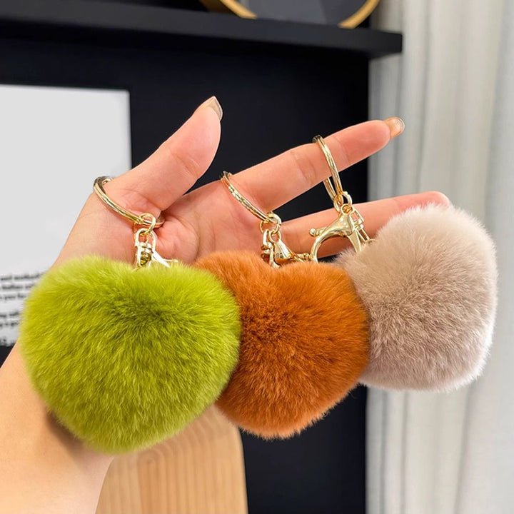 Real Rabbit Fur Heart Keychain Fluffy Plush Fur Pom Pom Bag Charm