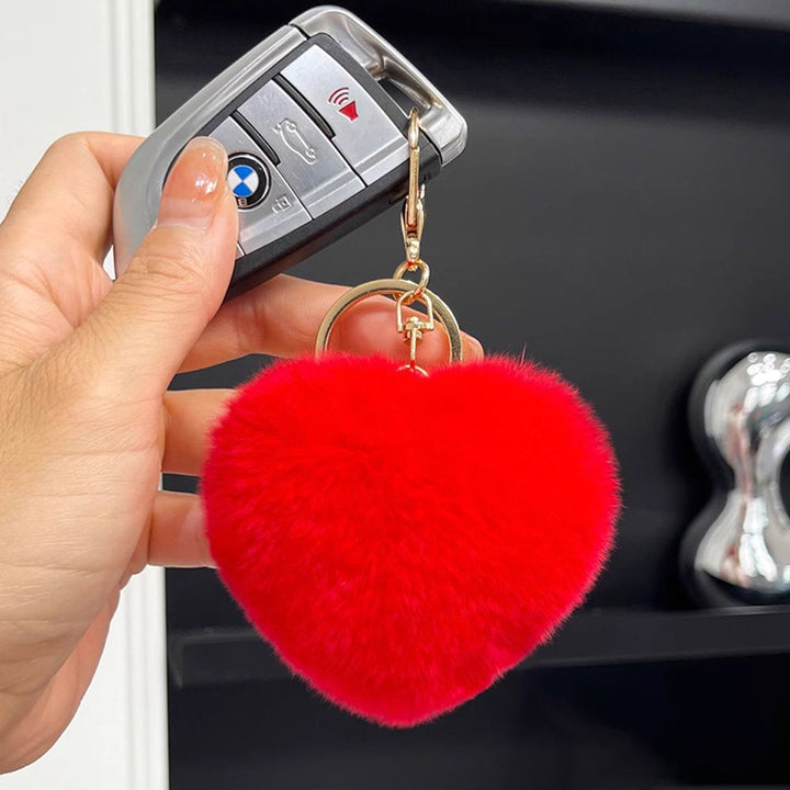 Real Rabbit Fur Heart Keychain Fluffy Plush Fur Pom Pom Bag Charm