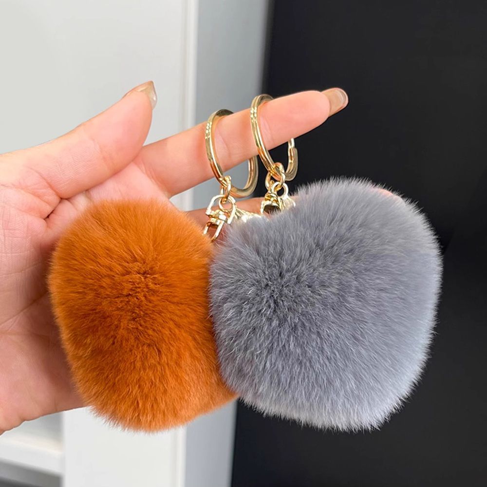 Real Rabbit Fur Heart Keychain Fluffy Plush Fur Pom Pom Bag Charm