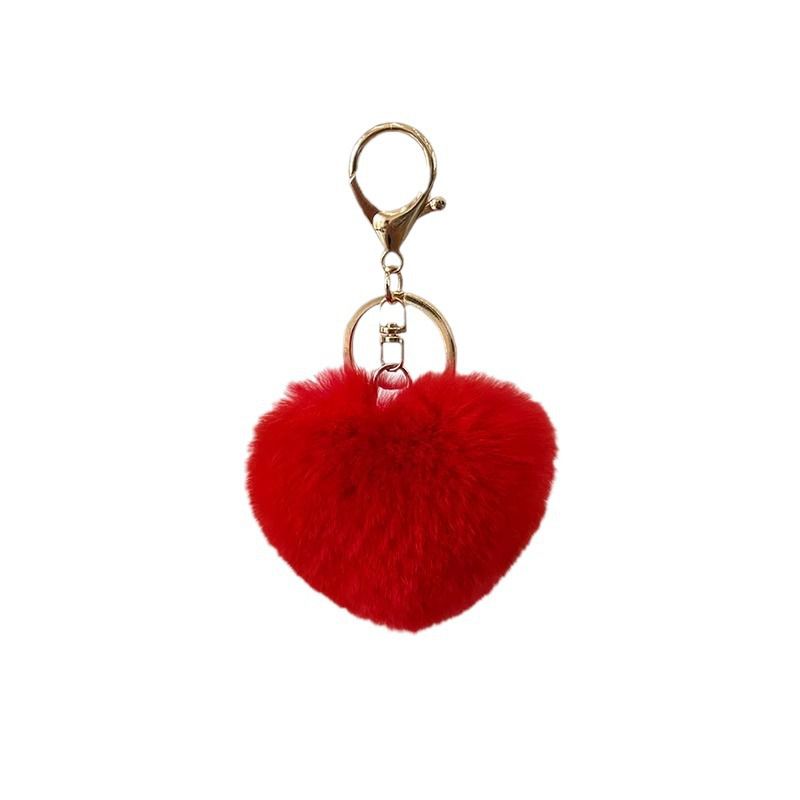 Real Rabbit Fur Heart Keychain Fluffy Plush Fur Pom Pom Bag Charm