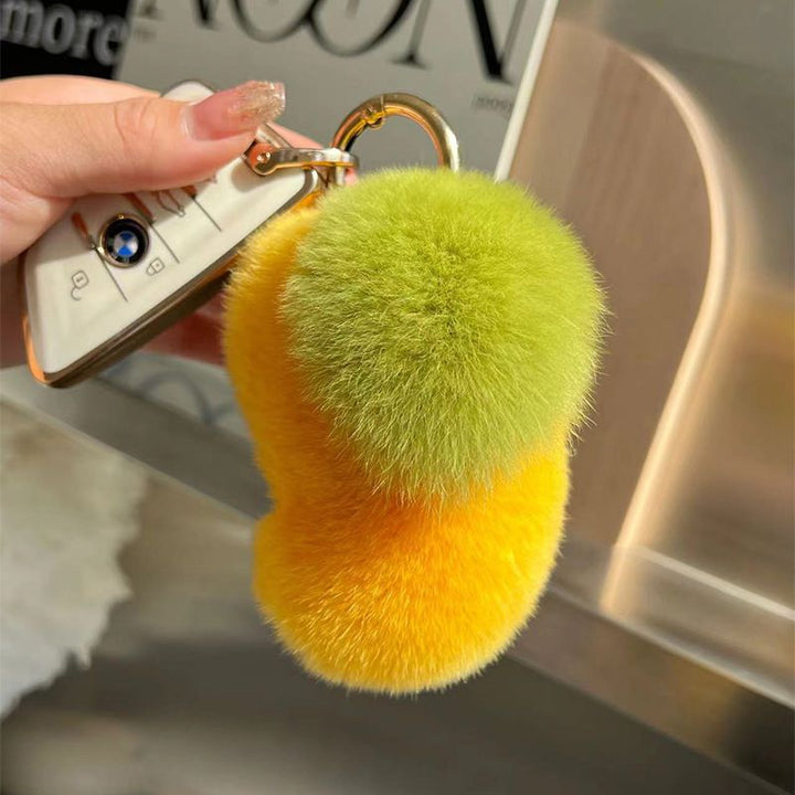 Fluffy Mango Real Rabbit Fur Keychain Cute Plush Bag Charm