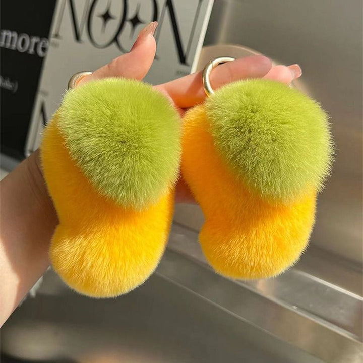 Fluffy Mango Real Rabbit Fur Keychain Cute Plush Bag Charm