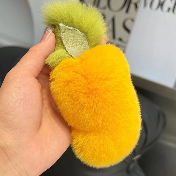 Fluffy Mango Real Rabbit Fur Keychain Cute Plush Bag Charm