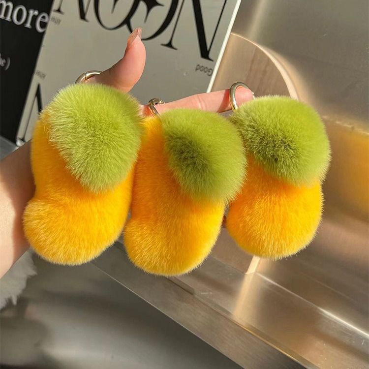 Fluffy Mango Real Rabbit Fur Keychain Cute Plush Bag Charm