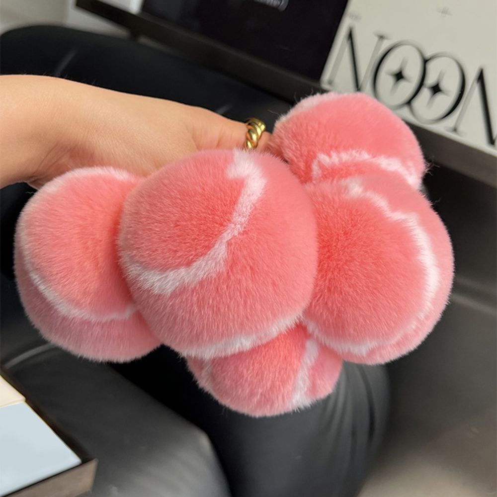 Real Rabbit Fur Tennis Ball Car Keychain Plush Pom-Pom Backpack Bag Charm