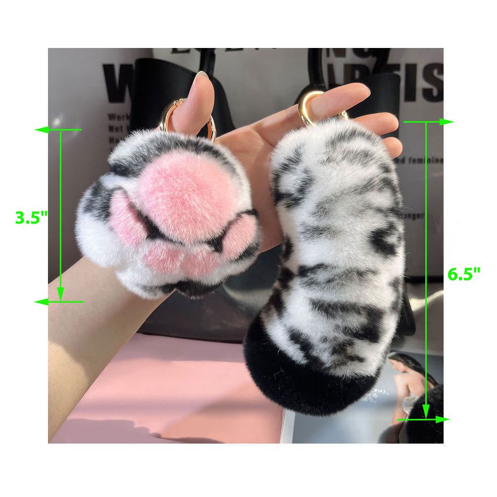 Soft Rabbit Fur Paw and Tail Pom-Pom Keychain Set Fluffy Plush Animal Pattern Bag Charm