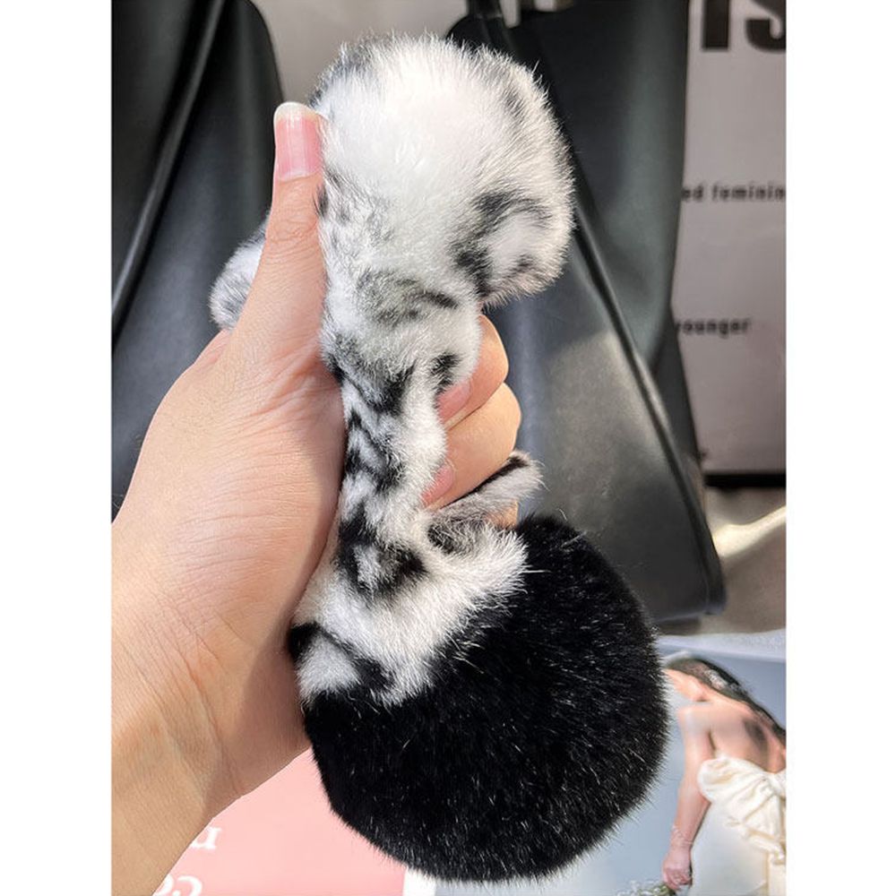 Soft Rabbit Fur Paw and Tail Pom-Pom Keychain Set Fluffy Plush Animal Pattern Bag Charm
