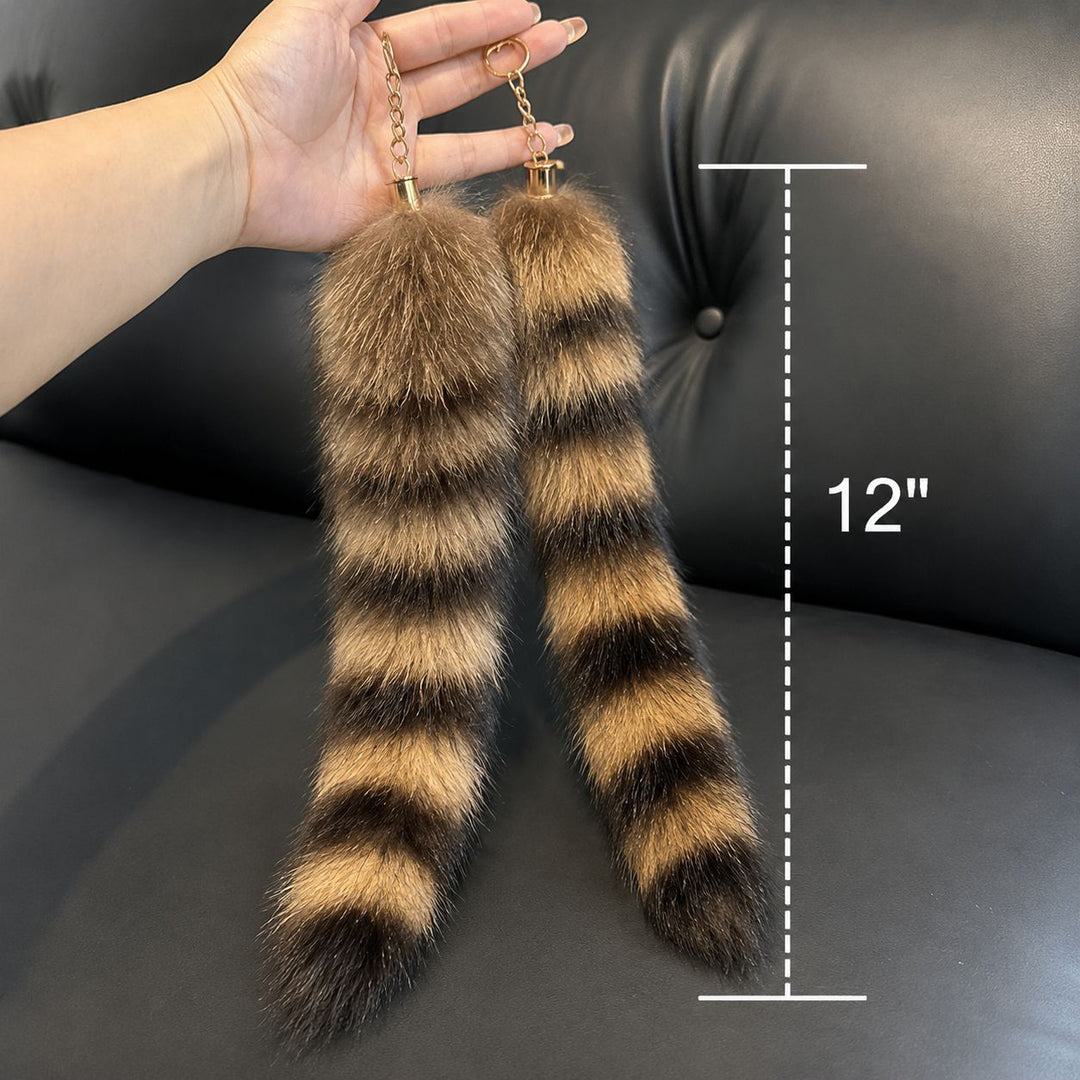 Real Raccoon Tail Fur Keychain Luxury Fur Bag Charm Car Accessory