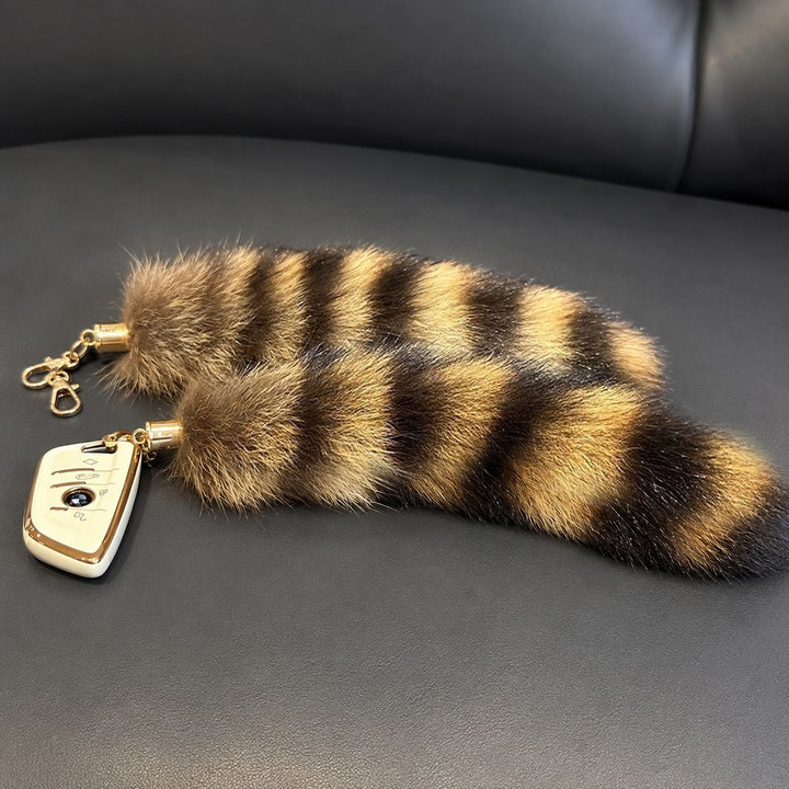 Real Raccoon Tail Fur Keychain Luxury Fur Bag Charm Car Accessory