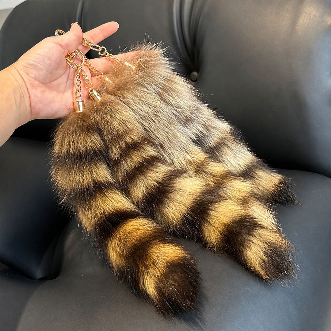 Real Raccoon Tail Fur Keychain Luxury Fur Bag Charm Car Accessory