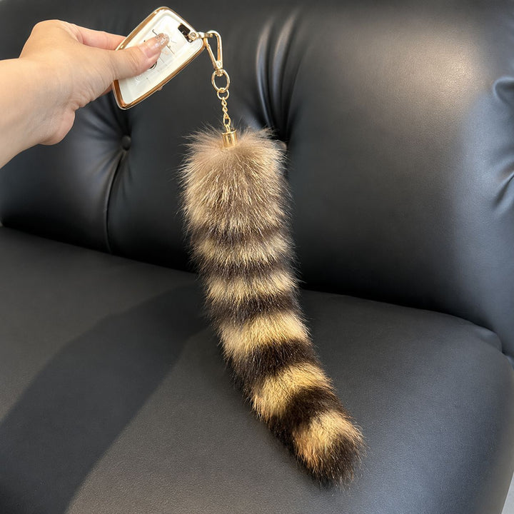Real Raccoon Tail Fur Keychain Luxury Fur Bag Charm Car Accessory