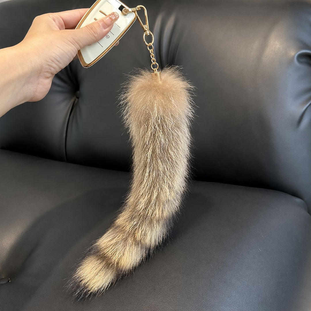 Real Raccoon Tail Fur Keychain Luxury Fur Bag Charm Car Accessory