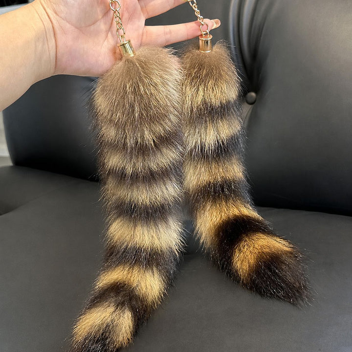 Real Raccoon Tail Fur Keychain Luxury Fur Bag Charm Car Accessory