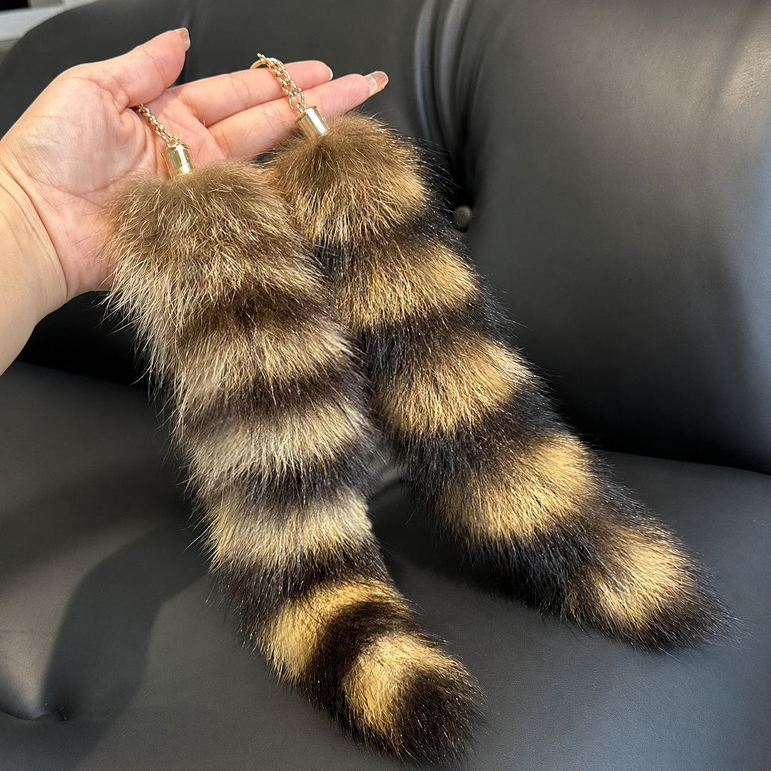 Real Raccoon Tail Fur Keychain Luxury Fur Bag Charm Car Accessory