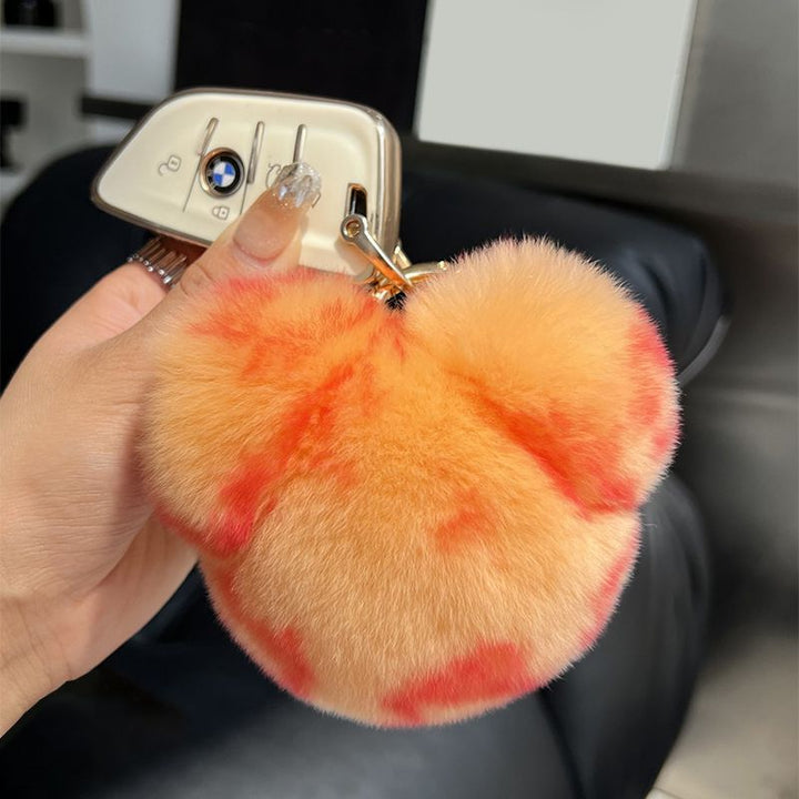 Real Rex Rabbit Fur Bunny Head Keychain Soft Plush Pom-Pom Bag Charm